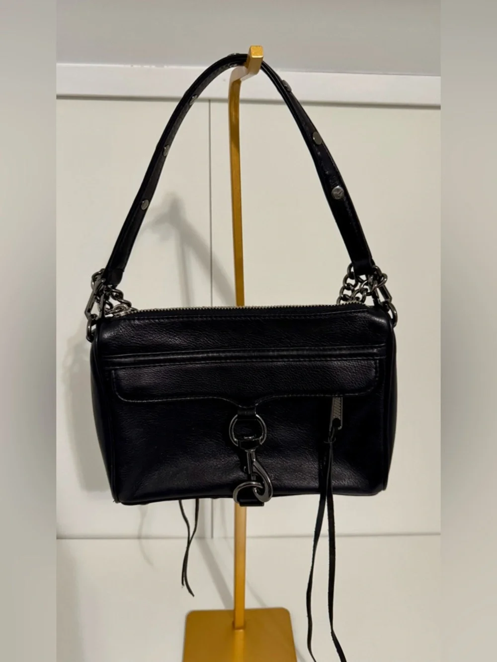 Rebecca Minkoff Black Leather Mini M.A.C. Crossbody with‎ Silver Hardware